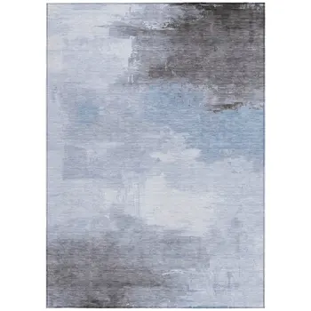 8' X 10' Sky Blue Gray And Ivory Abstract Washable Indoor Outdoor Area Rug