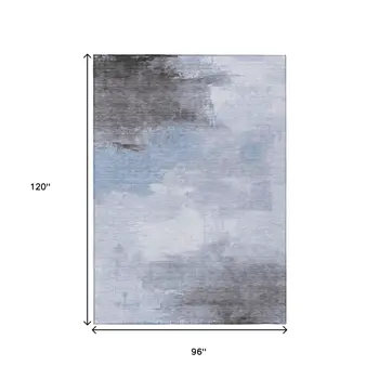 8' X 10' Sky Blue Gray And Ivory Abstract Washable Indoor Outdoor Area Rug