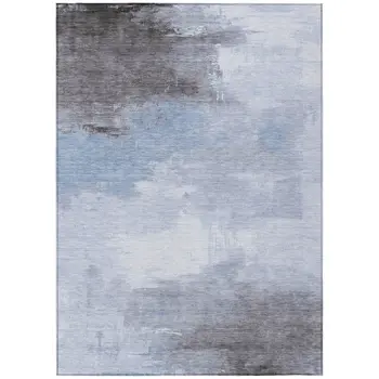 9' X 12' Sky Blue Gray And Ivory Abstract Washable Indoor Outdoor Area Rug
