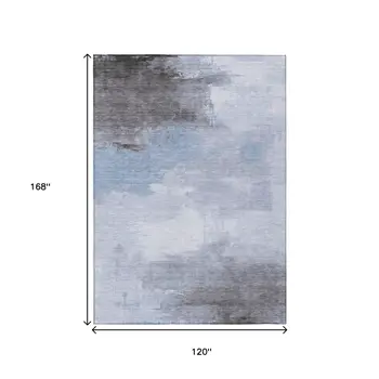 10' X 14' Sky Blue Gray And Ivory Abstract Washable Indoor Outdoor Area Rug