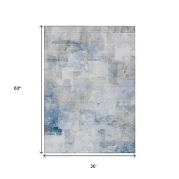 3' X 5' Denim Blue Gray And Ivory Abstract Washable Indoor Outdoor Area Rug