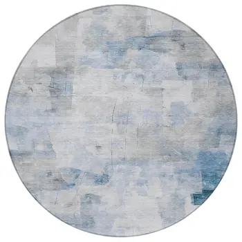 8' Denim Blue Gray And Ivory Round Abstract Washable Indoor Outdoor Area Rug