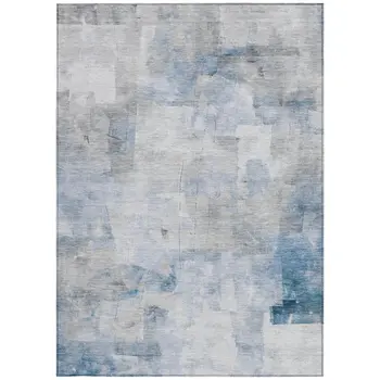 8' X 10' Denim Blue Gray And Ivory Abstract Washable Indoor Outdoor Area Rug