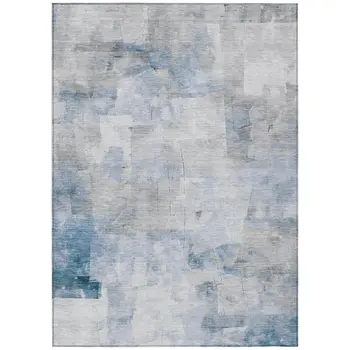 9' X 12' Denim Blue Gray And Ivory Abstract Washable Indoor Outdoor Area Rug