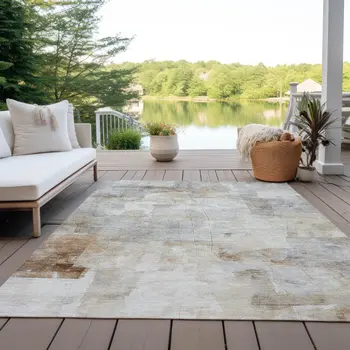 9' X 12' Linen Gray And Ivory Abstract Washable Indoor Outdoor Area Rug