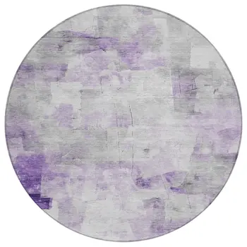 8' Lavender Gray And Ivory Round Abstract Washable Indoor Outdoor Area Rug