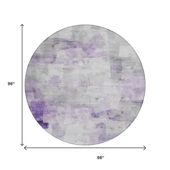 8' Lavender Gray And Ivory Round Abstract Washable Indoor Outdoor Area Rug