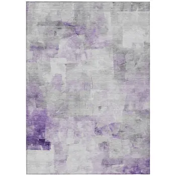 10' X 14' Lavender Gray And Ivory Abstract Washable Indoor Outdoor Area Rug