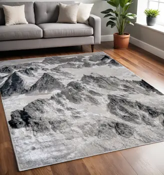 5' X 8' Black And Silver Abstract Area Rug