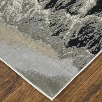8' X 10' Black And Silver Abstract Area Rug