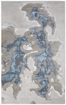 7' X 10' Taupe And Blue Abstract Area Rug