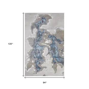 8' X 10' Taupe And Blue Abstract Area Rug