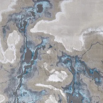 8' Taupe And Blue Abstract Runner Rug