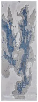 8' Taupe And Blue Abstract Runner Rug
