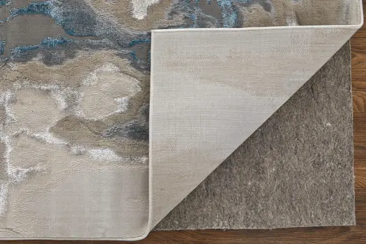 8' Taupe And Blue Abstract Runner Rug