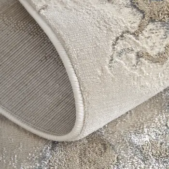 8' Taupe And Blue Abstract Runner Rug