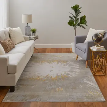 8' X 10' Gold And Silver Abstract Area Rug