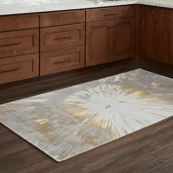 8' Gold And Silver Abstract Runner Rug