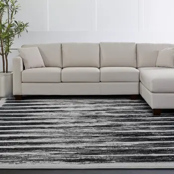 8' X 10' Gray And Black Abstract Distressed Area Rug