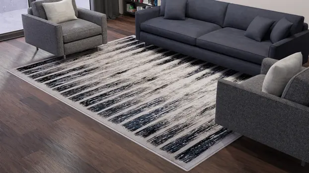8' Gray And Black Abstract Distressed Runner Rug