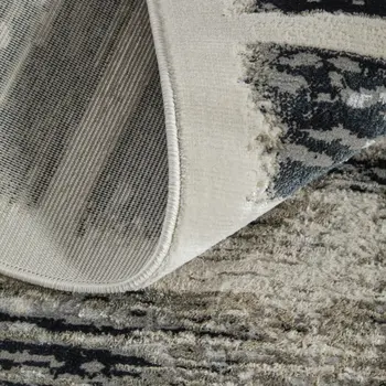 8' Gray And Black Abstract Distressed Runner Rug