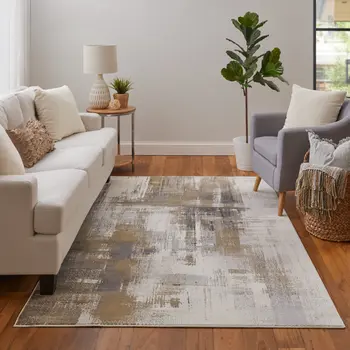 8' X 10' Gray And Brown Abstract Area Rug