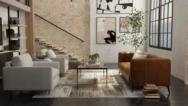 8' X 10' Gray And Brown Abstract Area Rug