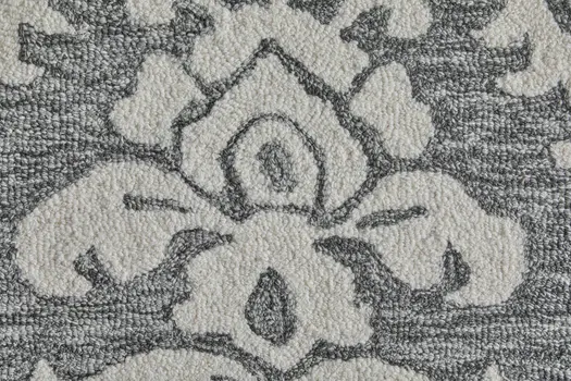 10' X 14' Gray Ivory And Black Floral Hand Tufted Area Rug