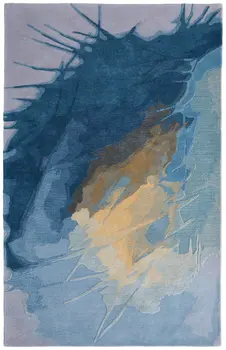 10' X 14' Blue Gold And Gray Abstract Hand Tufted Area Rug