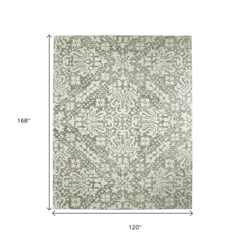 10' X 14' Ivory And Green Floral Hand Tufted Area Rug