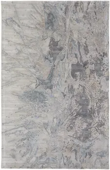 10' X 14' Gray Tan And Blue Abstract Hand Tufted Distressed Area Rug