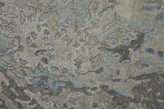 10' X 14' Gray Tan And Blue Abstract Hand Tufted Distressed Area Rug