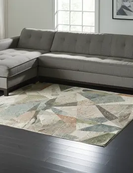 10' X 13' Ivory Blue And Green Checkered Area Rug