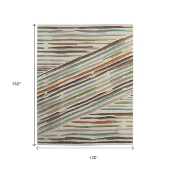10' X 13' Ivory Brown And Blue Abstract Area Rug
