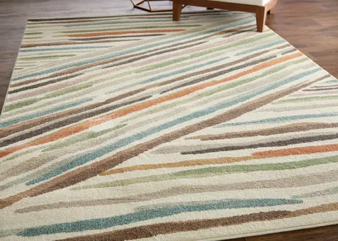 10' X 13' Ivory Brown And Blue Abstract Area Rug