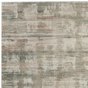 10' X 13' Ivory Gray And Green Abstract Distressed Area Rug