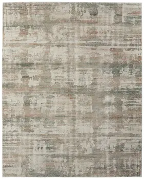 10' X 13' Ivory Gray And Green Abstract Distressed Area Rug