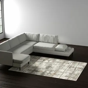 10' X 13' Ivory Gray And Green Abstract Distressed Area Rug