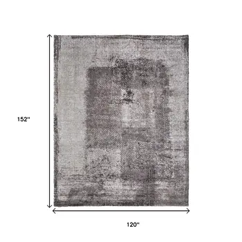 10' X 13' Gray Black And Taupe Abstract Distressed Area Rug