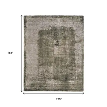 10' X 13' Green And Tan Abstract Distressed Area Rug