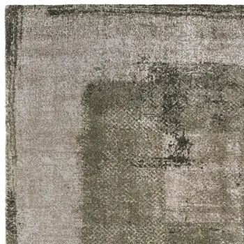 10' X 13' Green And Tan Abstract Distressed Area Rug