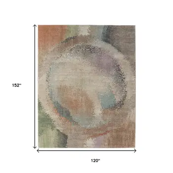 10' X 13' Brown Tan And Blue Abstract Distressed Area Rug