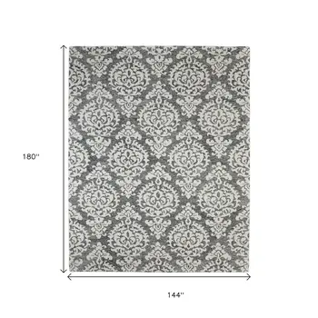 12' X 15' Gray Ivory And Black Floral Hand Tufted Area Rug