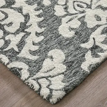 12' X 15' Gray Ivory And Black Floral Hand Tufted Area Rug