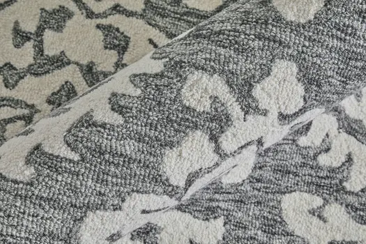 12' X 15' Gray Ivory And Black Floral Hand Tufted Area Rug
