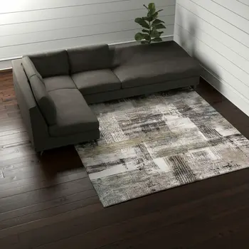 12' X 15' Gray Taupe And Ivory Abstract Distressed Area Rug