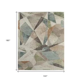 12' X 15' Ivory Blue And Green Checkered Area Rug
