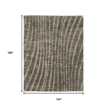 12' X 15' Green And Tan Abstract Area Rug