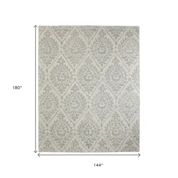 12' X 15' Ivory And Gray Floral Hand Tufted Area Rug