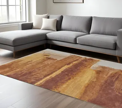 12' X 15' Red Orange And Ivory Abstract Hand Tufted Area Rug